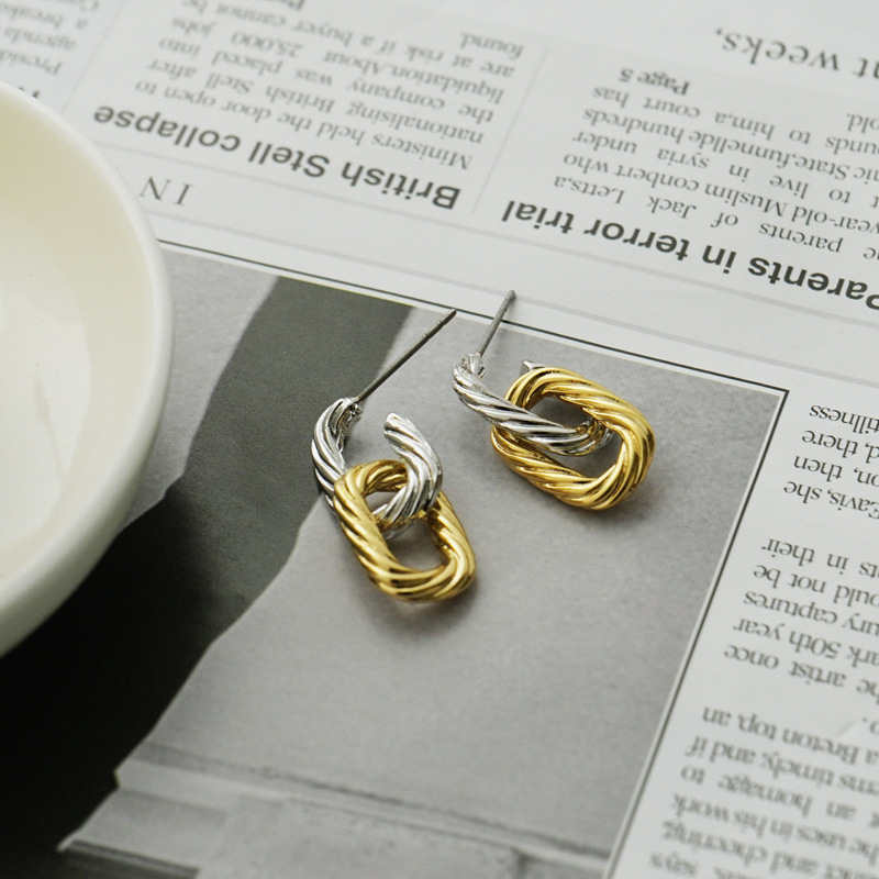 Mini Twisted Rope Two Tone Hoop Earrings for Women