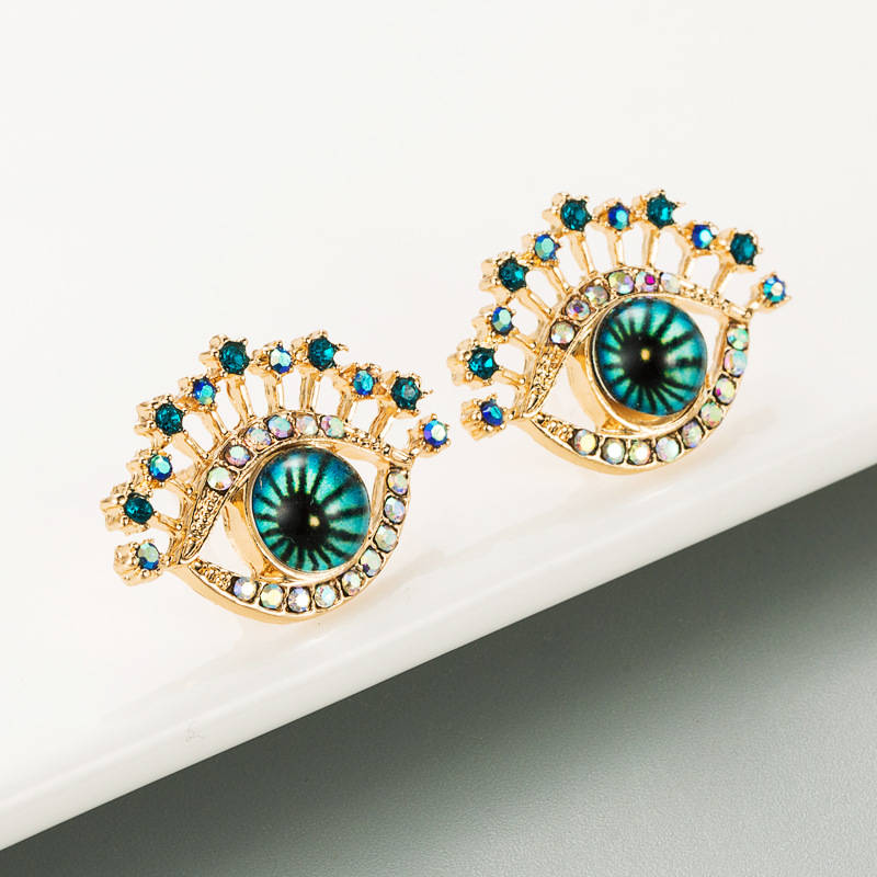 Blue Rhinestone Evil Eyes Studs Earrings for Women Girls