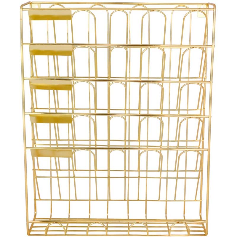 Hanging File Organizer6 Tier Wall Mount Document Letter Tray File Organizer for Home and Office -Gold