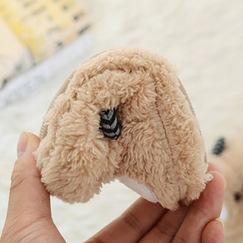 Toddler Boys Girls Slippers Cute Cartoon Bear Plush Warm Home Shoes-Beige