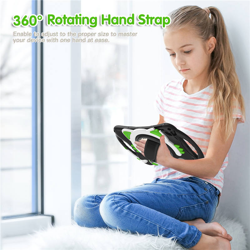 CatA iPad Silicone Case For iPad Pro 9.7 inch Air1/2 Built-in Handle Stand With a Strap-Black Green