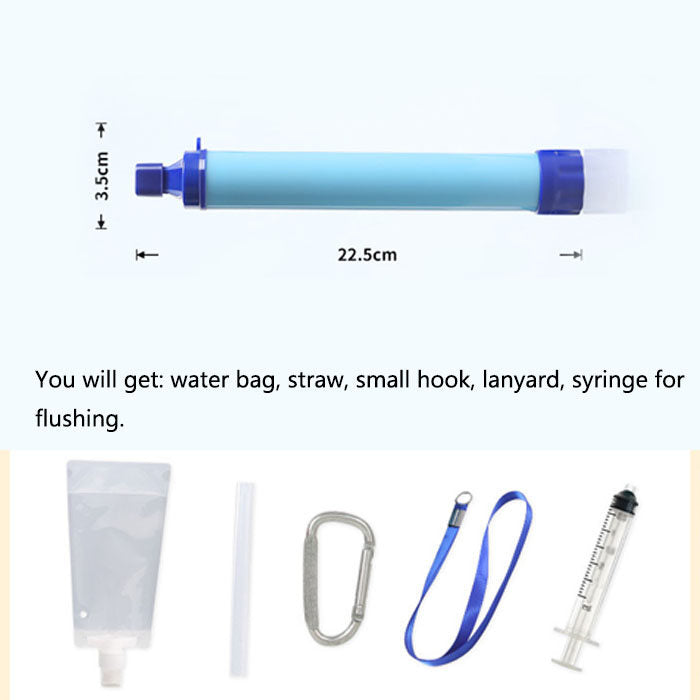 Straw Water Filter Survival Filtration Portable Gear Emergency Preparedness For Camping Travel-Blue