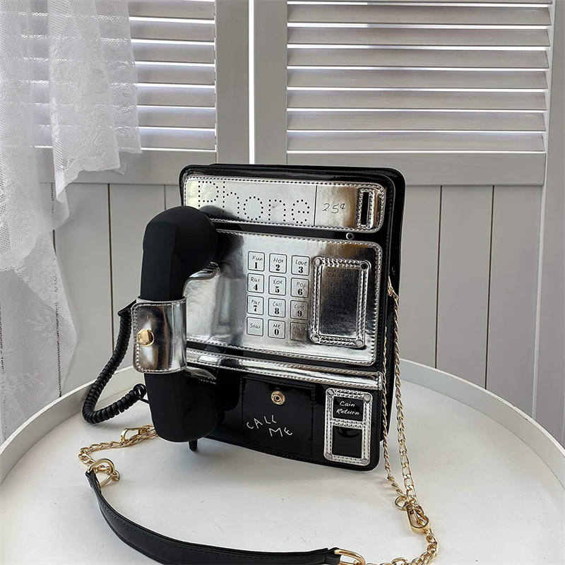 Fashion Telephone Shaped Shoulder Bag Ladies Funny Crossbody Bag-Black