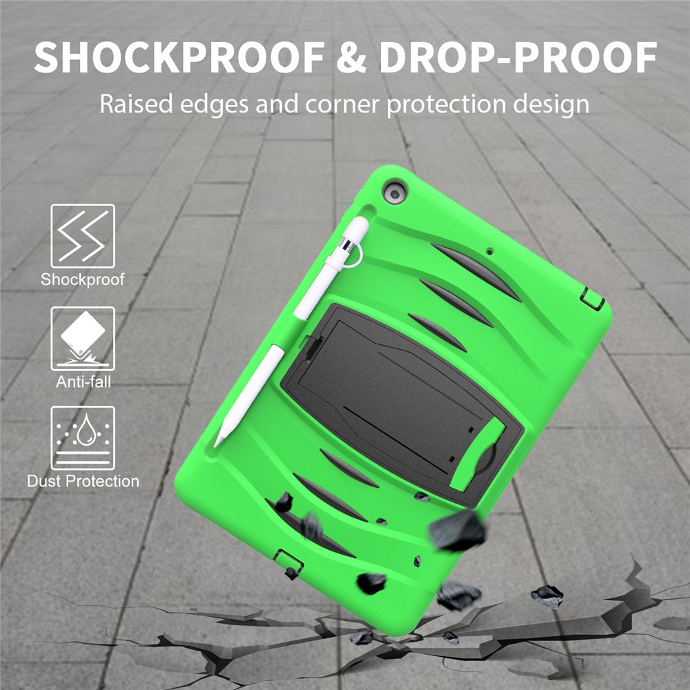 Shock Wave Kickstand Case Anti-Fall Protection With Pencil Holder+Cap For New iPad 7 10.2inch(2019)-Green