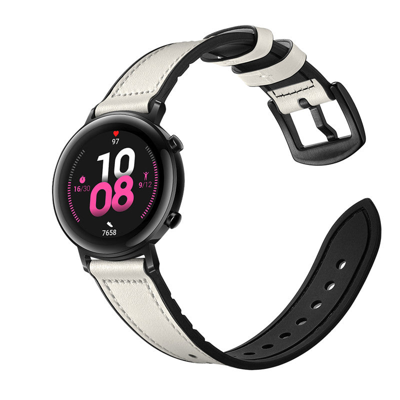 Silicone Leather Watch Strap 22mm 20mm For Samsung Galaxy Watch - White