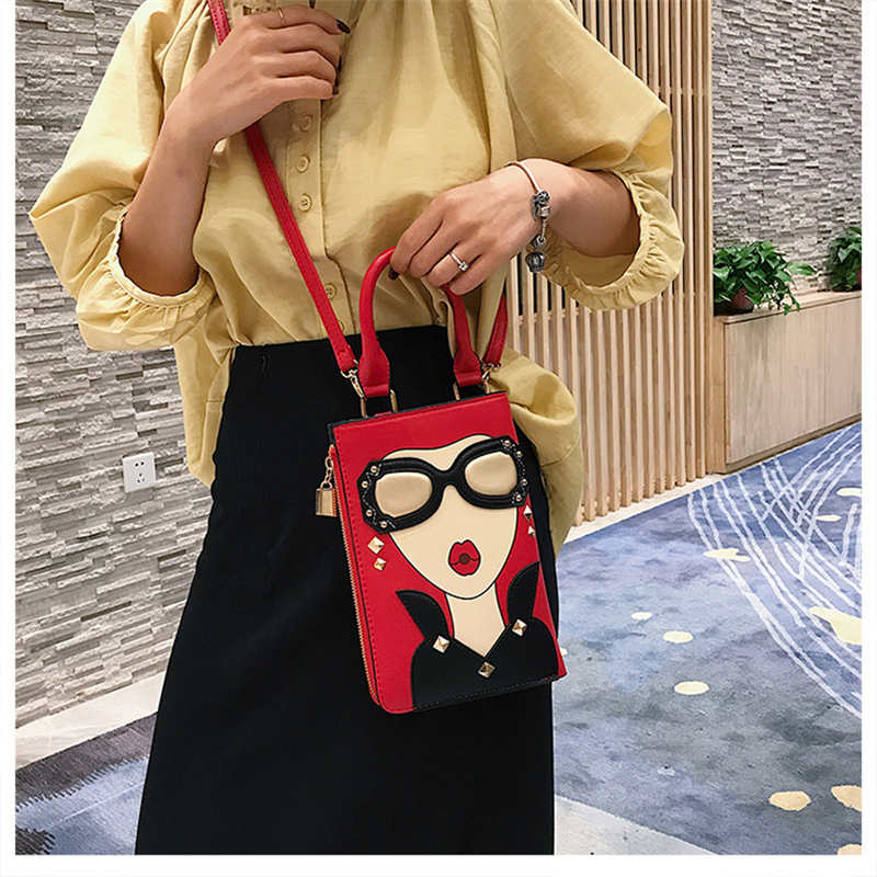 Personalized 3D Ladies Leather Top Handle Handbags Crossbody Shoulder Bags-Red