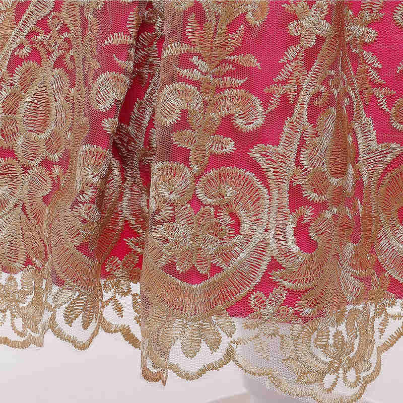 Girl Flower Lace Printed Cotton Elegant Tulle Bow Belt Princess Dress-11Rose Red