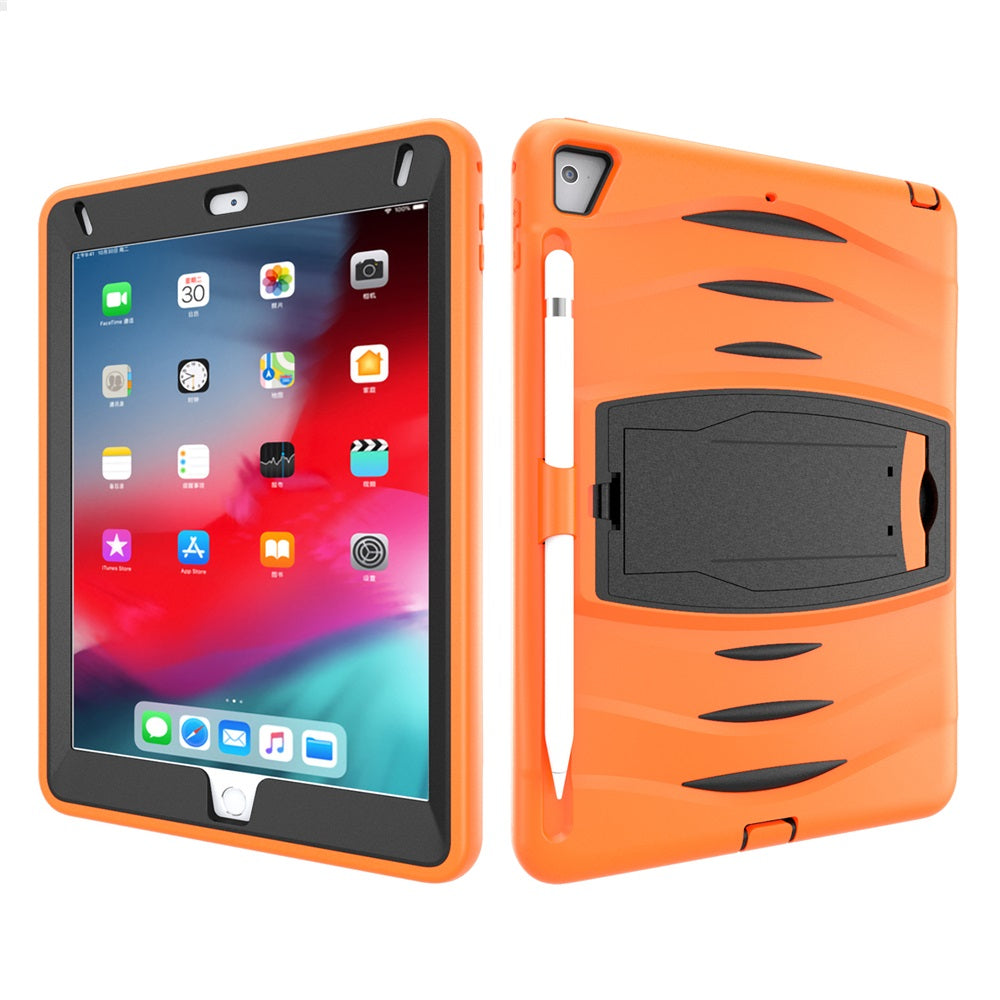 Shock Wave Kickstand Case Anti-Fall Protection With Pencil Holder For 9.7inch iPad 5/iPad 6/iPad Air2/iPad Pro9.7-Orange