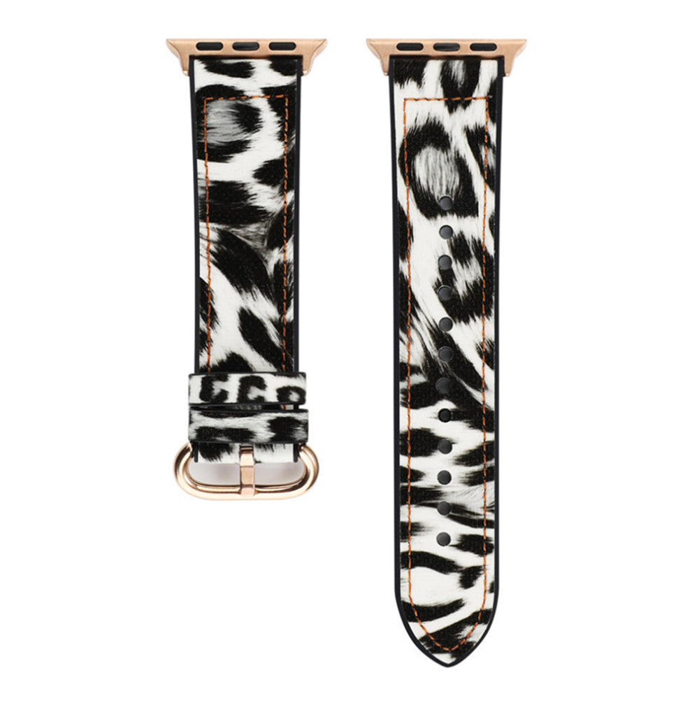 Fluorescent Leopard PU Leather Watch Band Microfiber Design For Apple Watch SE/6/5/4/3/2/1(Silver)