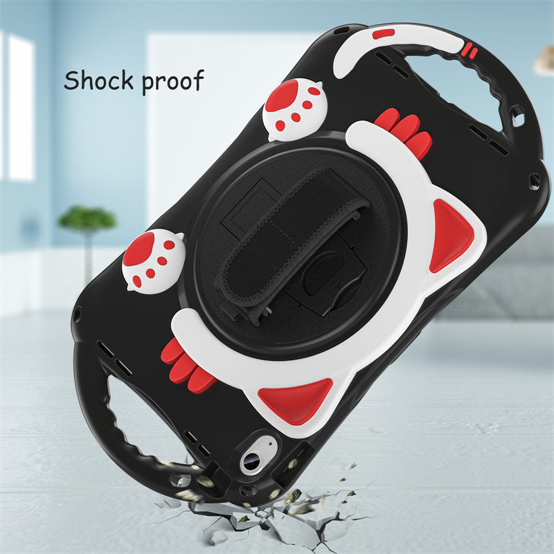 Cat Tablet Case For iPad 10th Rugged with Shoulder Strap-BlackRed