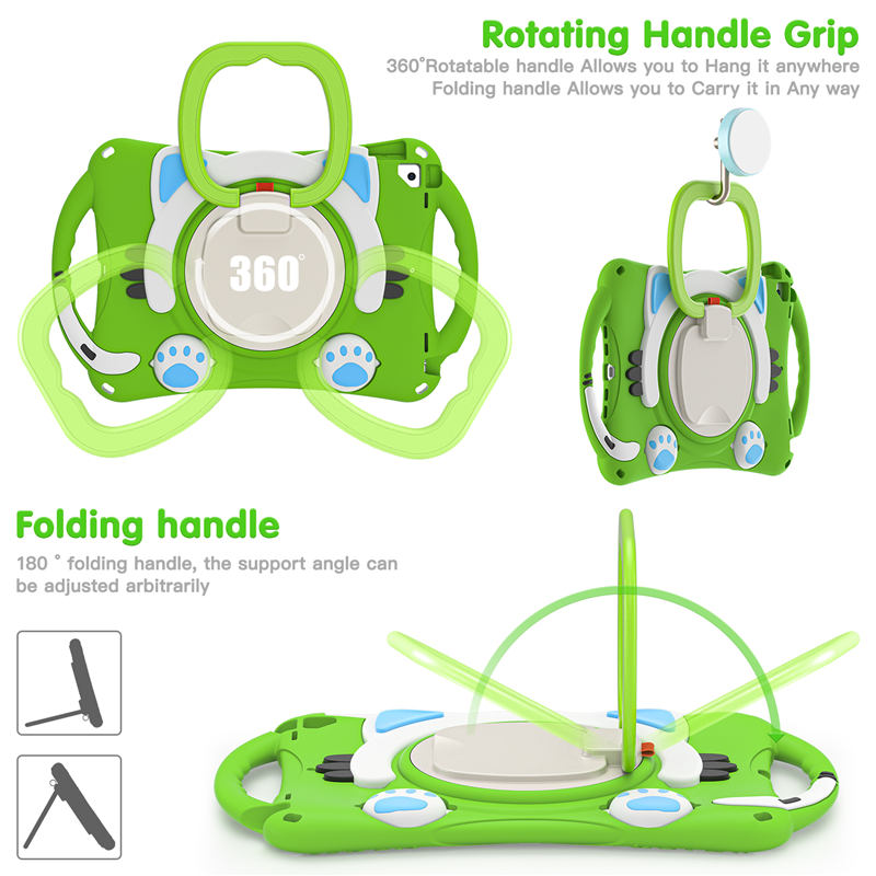 CatB Silicone Case For iPad 10.2 Air10.5 Pro10.5 Shockproof Shoulder Strap Handle Stand-Green