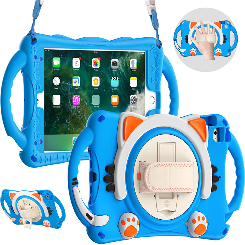CatA iPad Silicone Case For iPad Mini 5 4 3 2 1 Built-in Handle Stand With a Strap-Light Blue