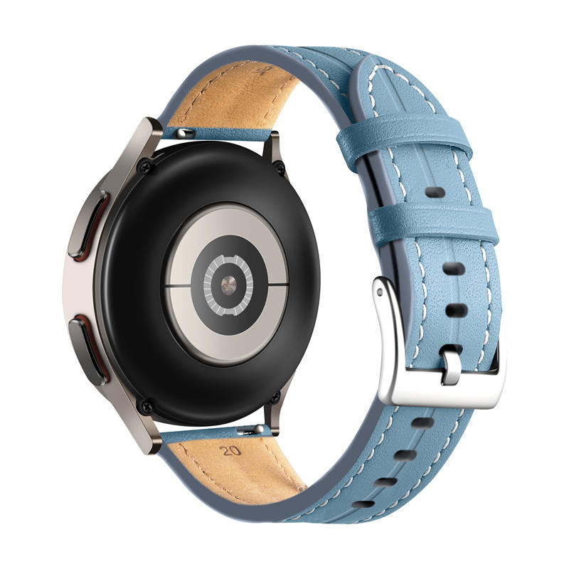 Genuine Leather Watchband Groove for Galaxy Watch 42mm/Samsung Gear S3-PremiumBlue
