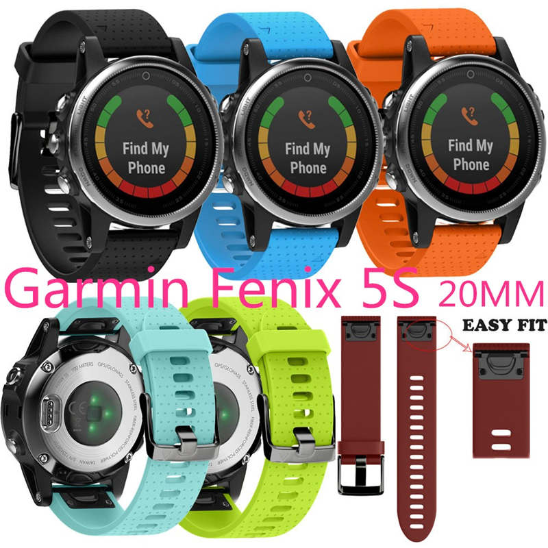 Watch Band For Garmin Fenix Fenix 5S/ 5S Plus/6S/ 6S Pro Soft Silicone 20mm Replacement Strap Black Steel Buckle-Yellow