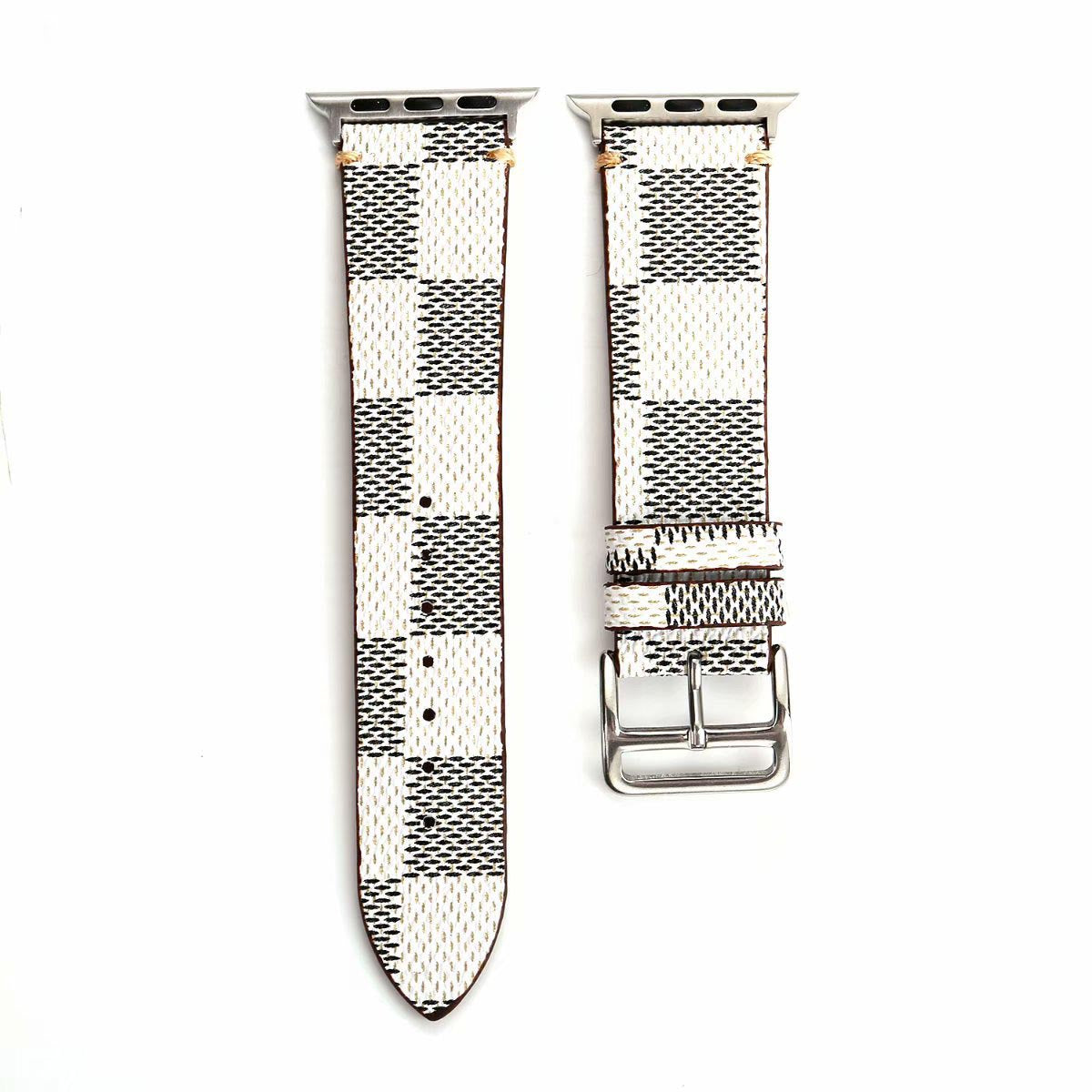 Checkered Pattern PU Leather Watch Band Microfiber Design For Apple Watch SE/6/5/4/3/2/1(Apricot)