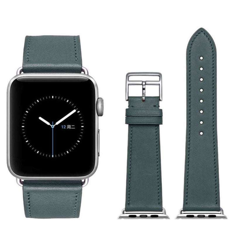Genuine Leather Replacement Watch Band For iWatch Series SE/6/5/4/3/2/1-DarkGreen