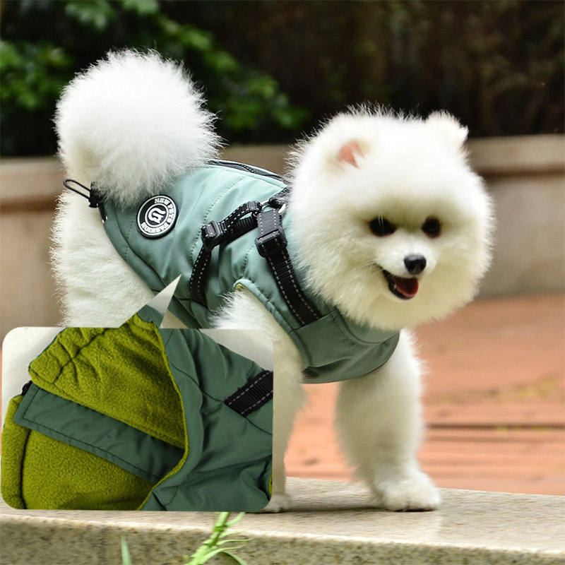 Dog Vest Harness for Winter Windproof Fleece Lined Warm Puppy Jacket-Green