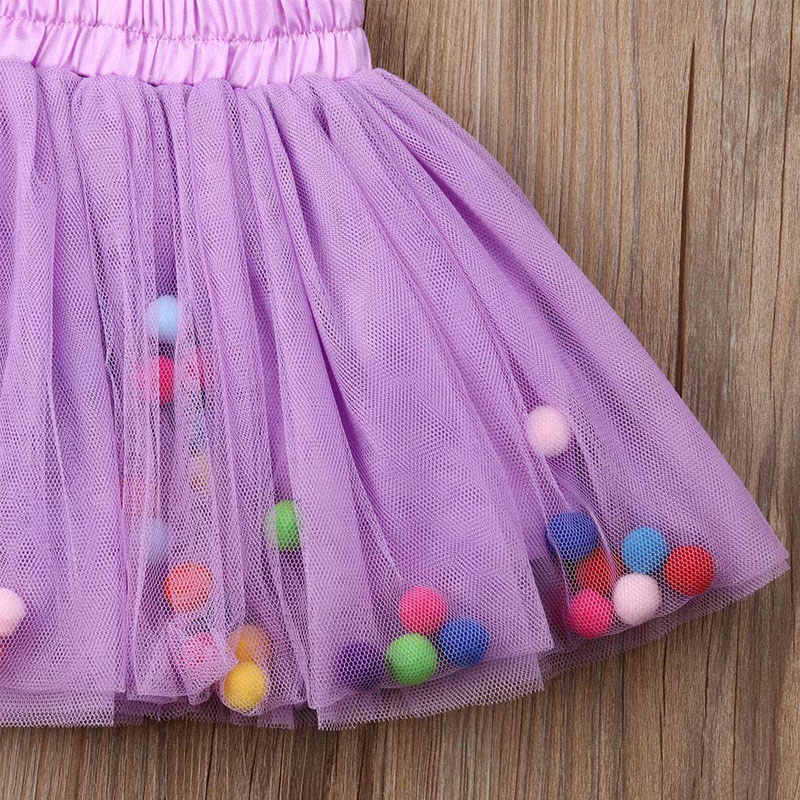 Girl Tutu Skirt Fluffy Toddler Tulle Tutus 3 Layers With Pom Pom Puff Balls-Purple