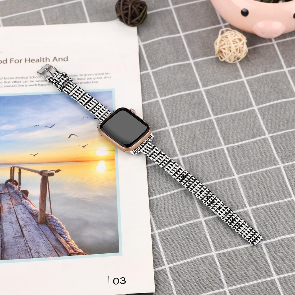 Slim Canvas Watch Band With Positioning Beads For Apple Watch SE/6/5/4/3/2/1(Black White)