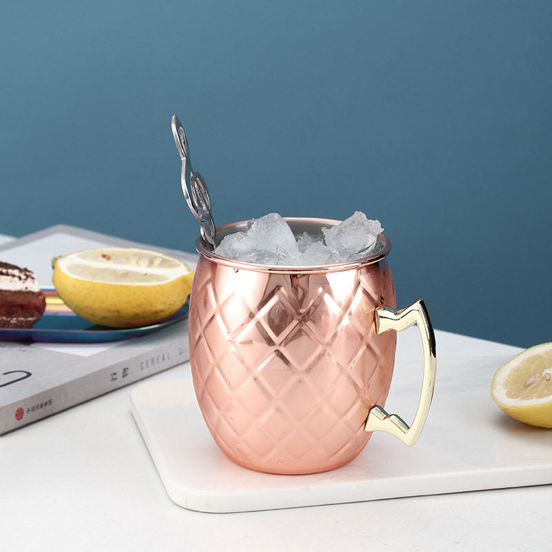 500ml Stainless Steel Moscow Mule Mugs Set of 4 Reticulate Cups-RoseGold