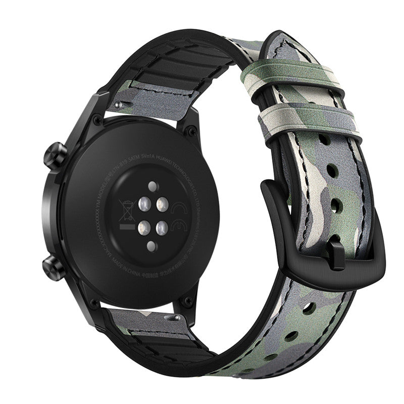 Silicone + Leather Watch Band for Apple iwatch Series SE- Cam Green