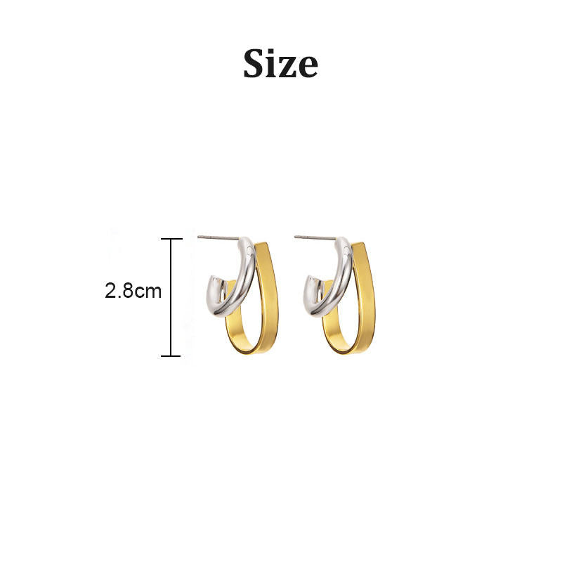 Simple Two Tone C-shaped Earrings Geometric Stud