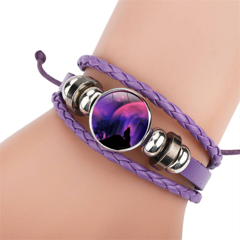 Adjustable Wolf Braided Leather Bracelet The Pretty Gifts for Women-Purple