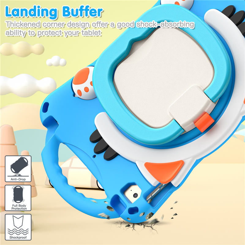 CatB Silicone Case For iPad Mini 5 4 3 2 1 Shockproof Shoulder Strap Handle Stand-Light Blue