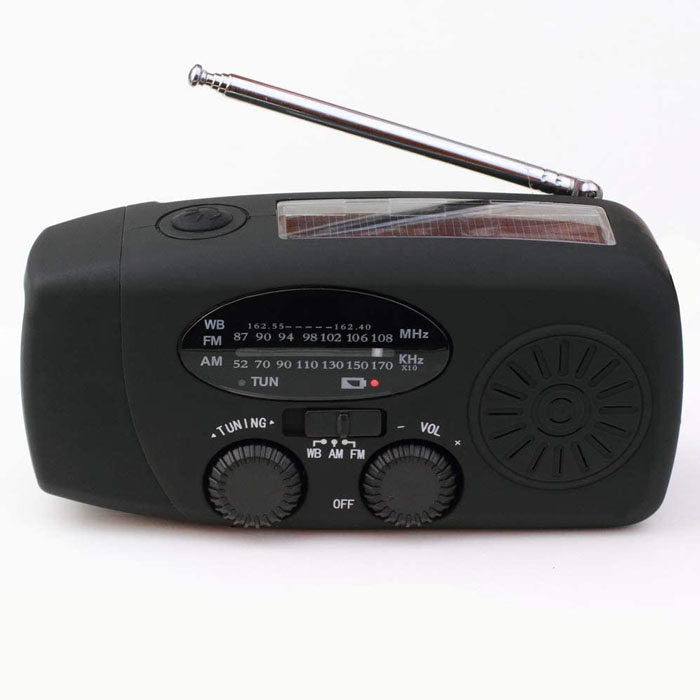 Weather Radio Hand Crank Self Powered Solar Emergency Radios With LED Flashlight-Black