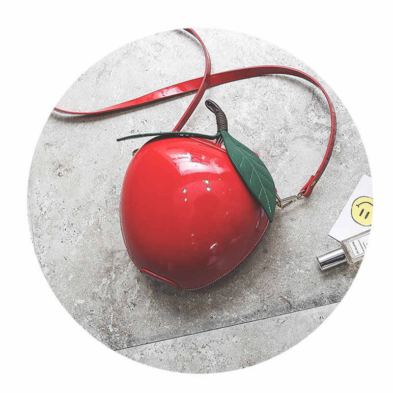 Fashion Apple Shape PU Handbag Cartoon Shoulder Bags Purse-Red