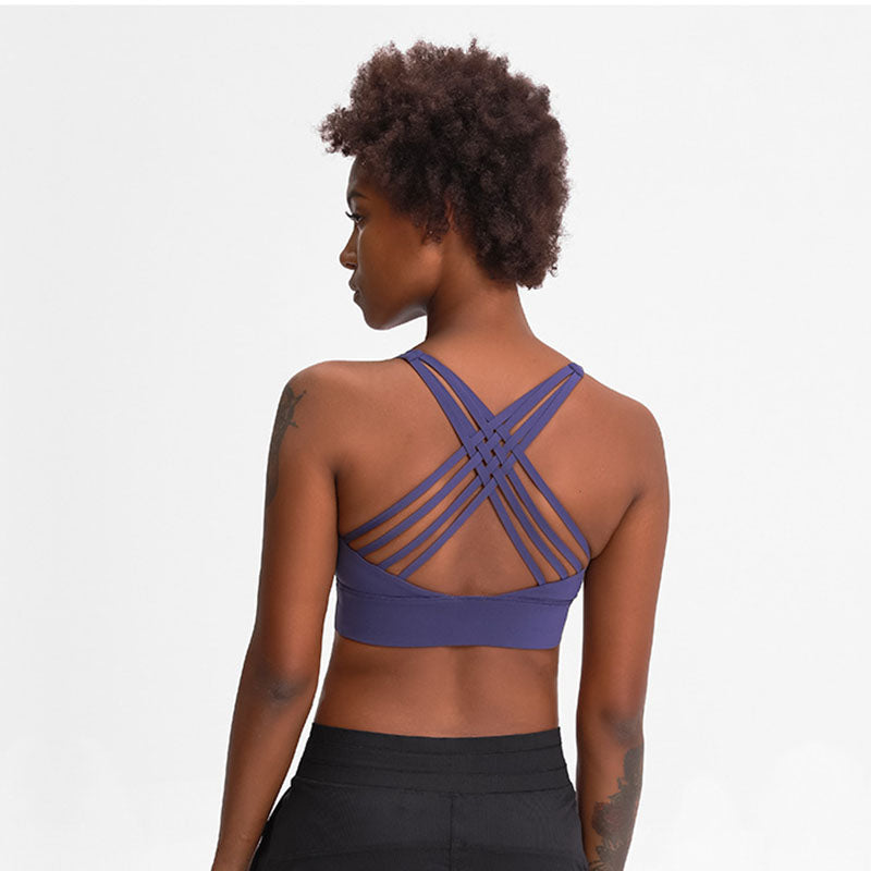 High Support Sports Bras Breathable Strappy Crisscross Back Tops-Purple