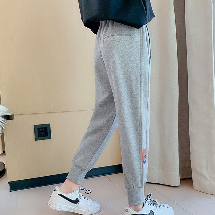 Girls Joggers Long Pants Pockets Outdoor Casual Trousers with Two-color Drawstring-Gray