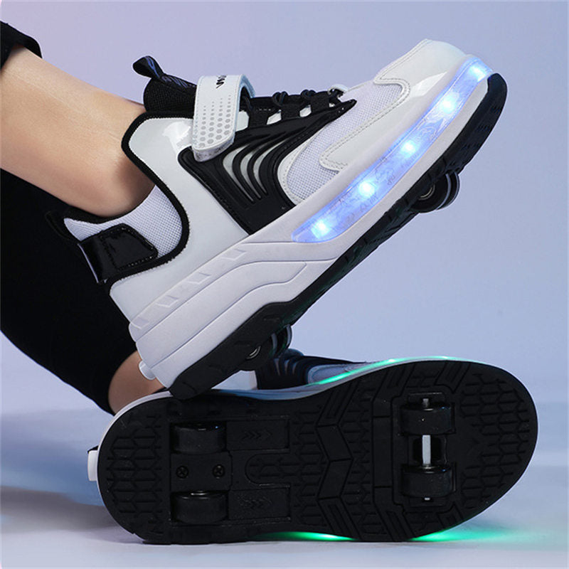 Ultralight Sneaker Roller Skate Shoes with Quad Roller for Children-Black