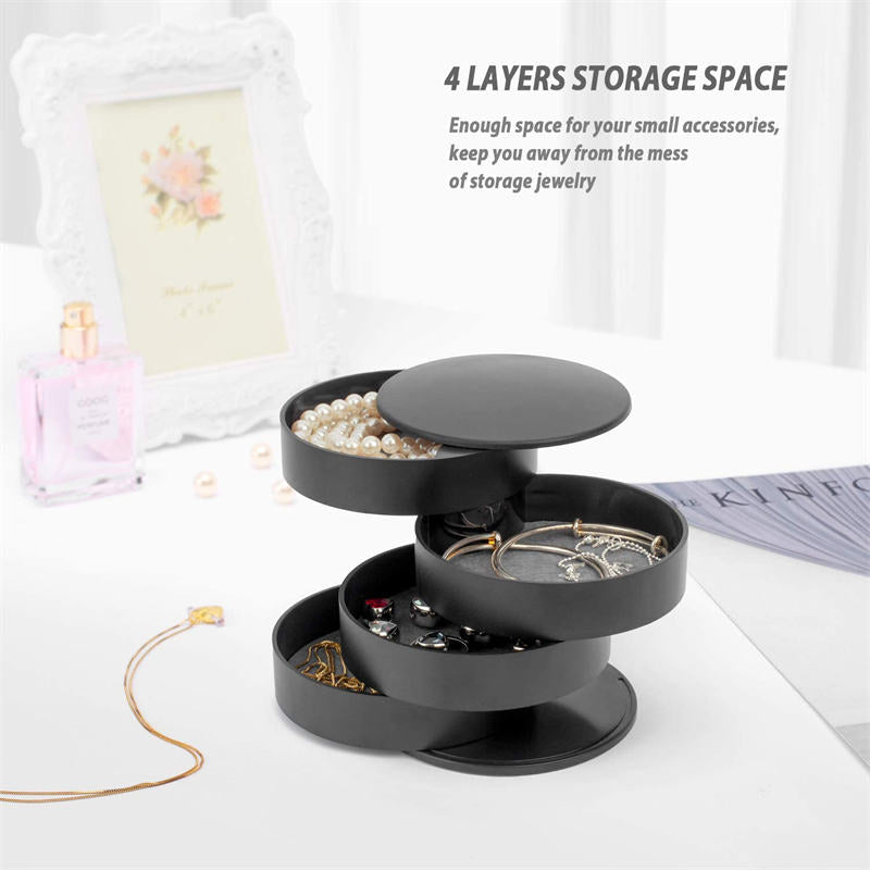Home & LivingJewelry Storage Box 4-Layer Rotatable Jewelry Accessory Organizer Tray with Lid for Rings Bracelets -Black