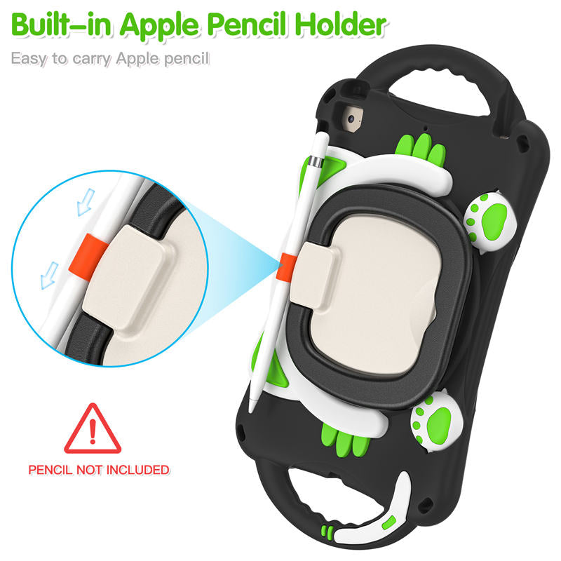CatB Silicone Case For iPad Mini 5 4 3 2 1 Shockproof Shoulder Strap Handle Stand-Black Green