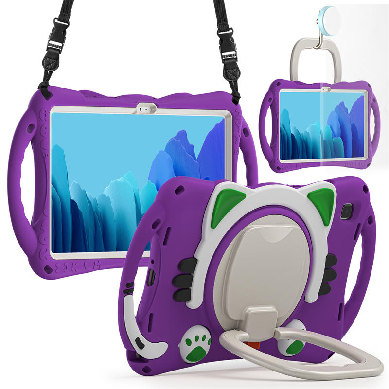CatB Samsung Tablt Case for Tab A7 10.4 T500/T505/T507/T505N Shockproof Shoulder Strap Handle Stand-Purple