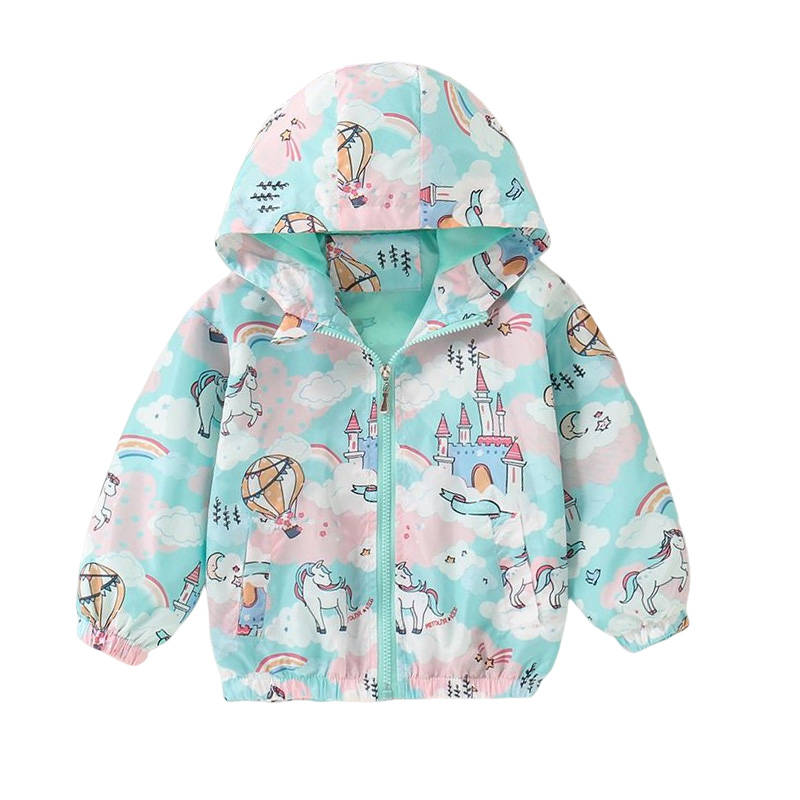 Girls Rain Jackets Lightweight Hooded Cotton Raincoats Windbreakers for Kids-Green