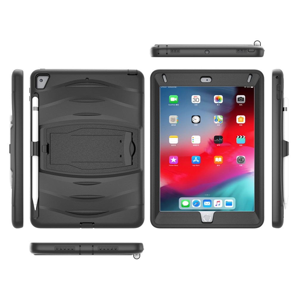 Shock Wave Kickstand Case Anti-Fall Protection With Pencil Holder For 9.7inch iPad 5/iPad 6/iPad Air2/iPad Pro9.7-Black