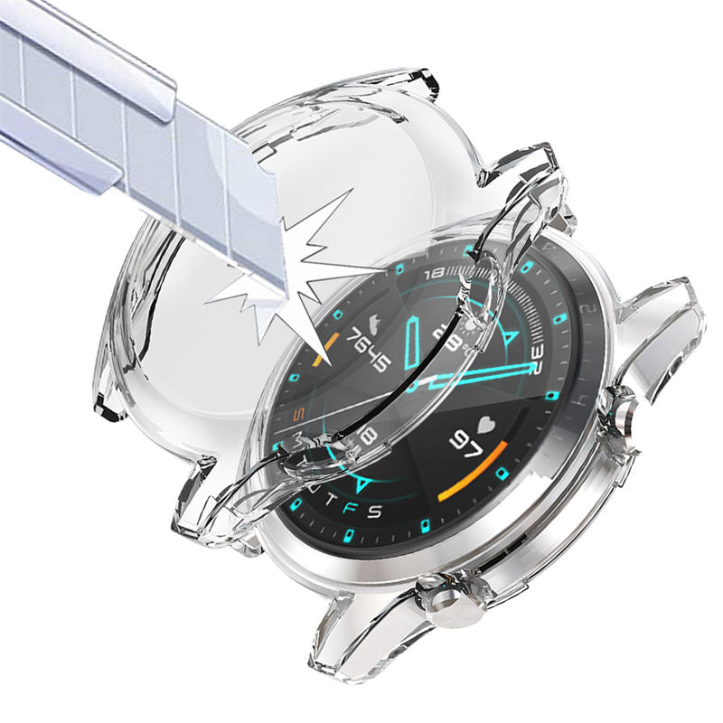 TPU Screen Protector Case For Huawei Watch GT2 42mm&46mm with HD Tempered Glass-Clean
