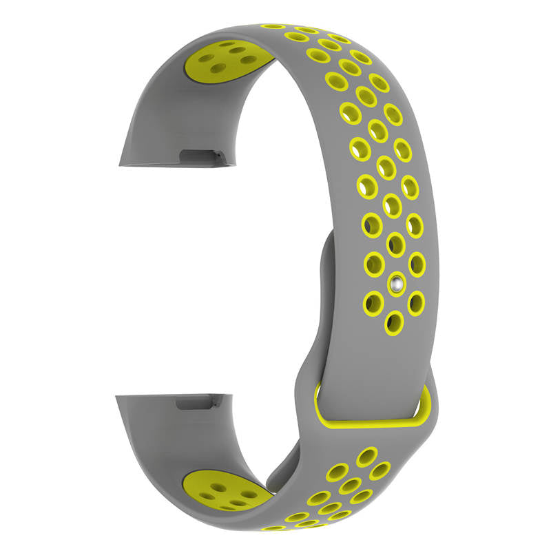 Double Color Porous Breathable Watch Band Silicone Wristband For Fitbit Charge 3 Sport Smartwatch -Gray Yellow