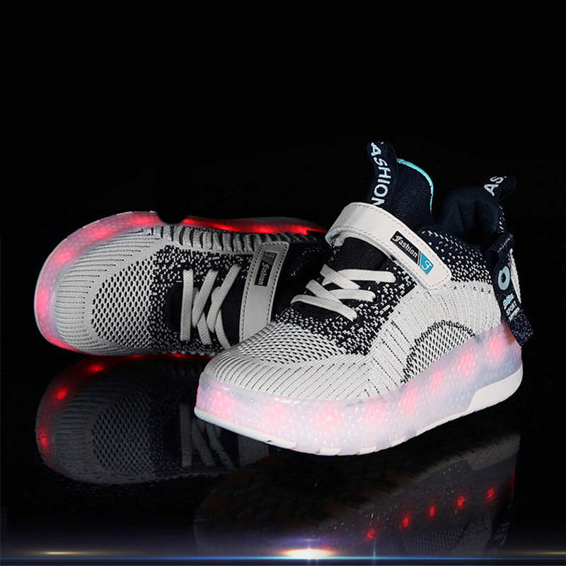 Children Double Wheels Roller Skate Shoes LED Lamp Sneakers-Blue