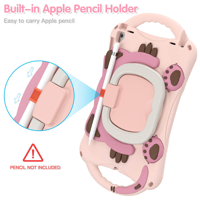 CatB Silicone Case For iPad Pro 9.7 inch Air1/2 Shockproof Shoulder Strap Handle Stand-Pink