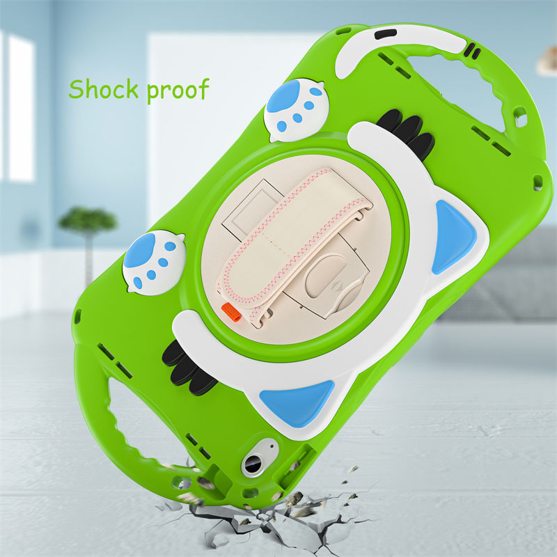 Cat Tablet Case For iPad 10th Rugged with Shoulder Strap-Green
