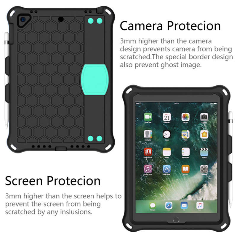 Hive iPad Case For iPad 5/6/Pro 9.7/iPad9.7 Durable Stand Cover With Shoulder Strap-BlackAqua