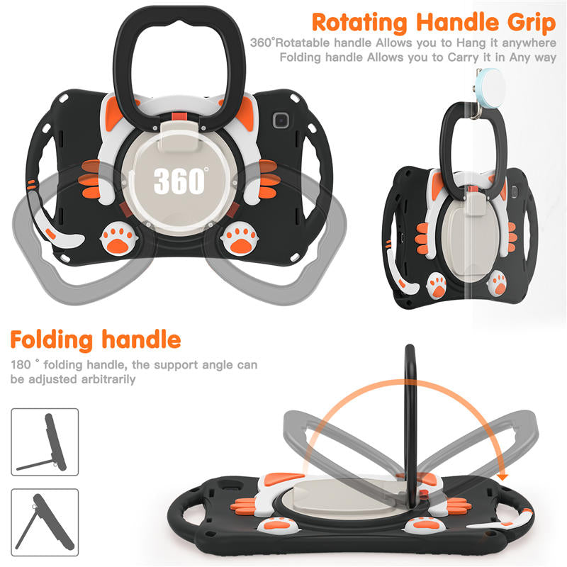 CatB Samsung Tablt Case for Tab A7 10.4 T500/T505/T507/T505N Shockproof Shoulder Strap Handle Stand-Black Orange