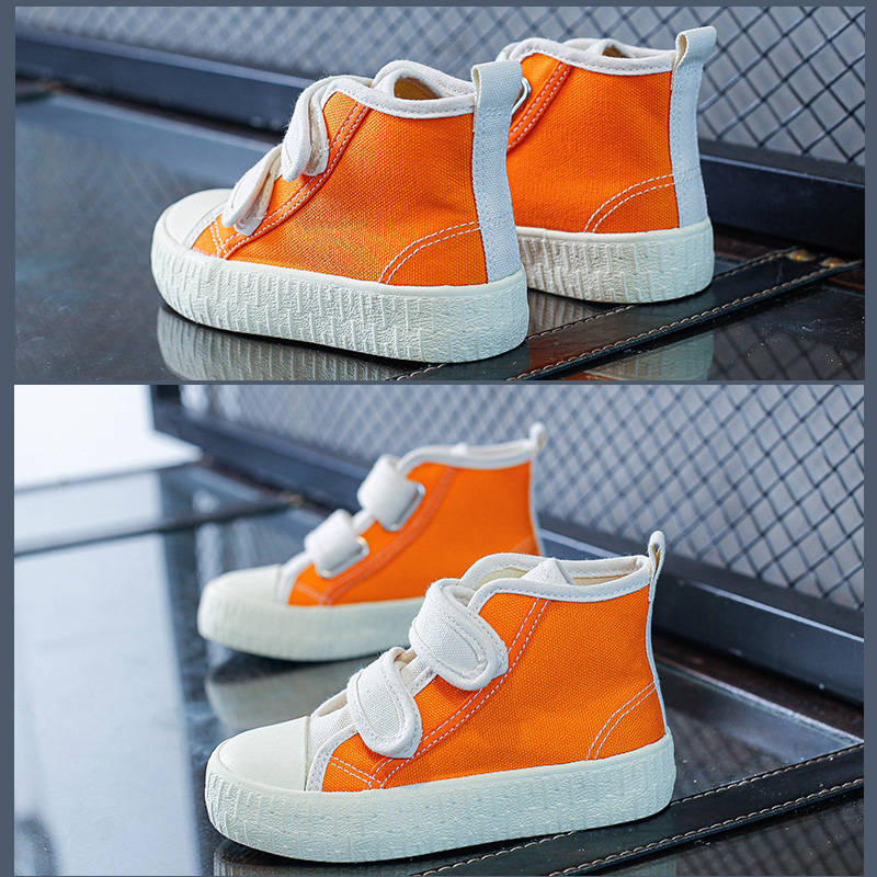 Unisex-Child Canvas Sneakers High Top Velcro Closure Boots-Orange