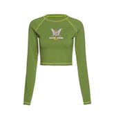 Girl Long Sleeve Clothing Graphic Print Summer Crop Top-Green