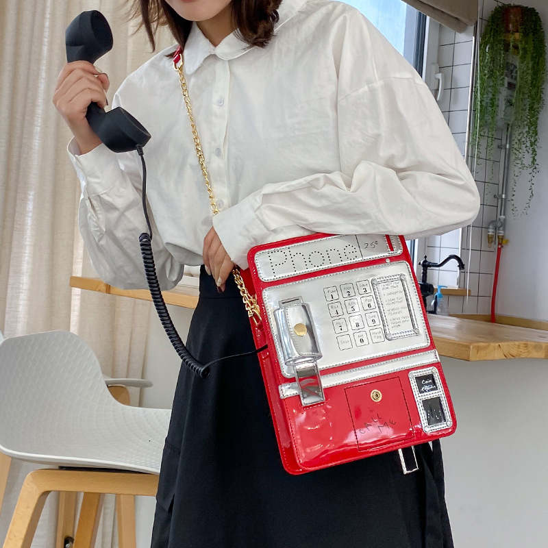 Fashion Telephone Shaped Shoulder Bag Ladies Funny Crossbody Bag-Red