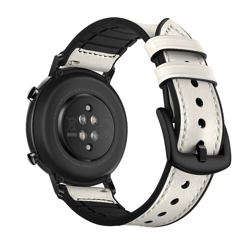 Silicone Leather Watch Strap 22mm 20mm For Samsung Galaxy Watch - White