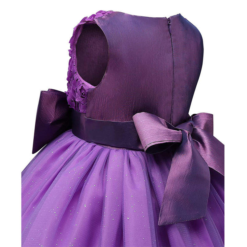 Girl Sleeveless Lace 3D Flower Tutu Holiday Princess Wedding Dresses-Purple